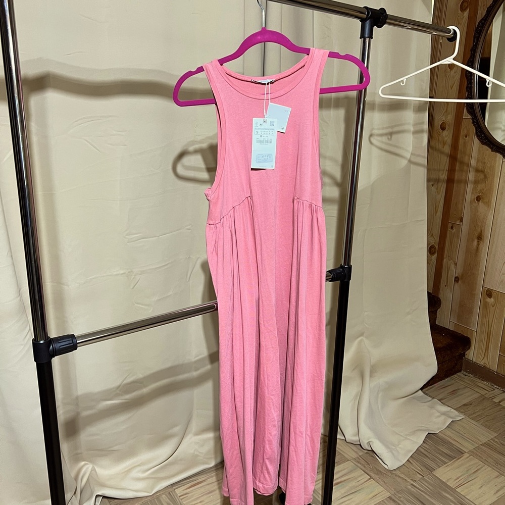 Coral coloured dress. Zara join life midi length